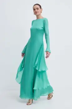 Luisa Spagnoli rochie de matase RUNWAY COLLECTION culoarea verde, maxi, evazati, 541121 imagine
