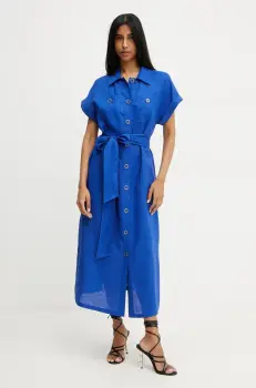 Luisa Spagnoli rochie din in culoarea violet, midi, evazati, 542264 imagine