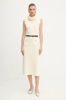 Luisa Spagnoli rochie din lana culoarea bej, midi, evazati, 100242 imagine