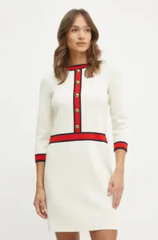 Luisa Spagnoli rochie din lana culoarea bej, mini, mulata, 100025 imagine