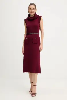 Luisa Spagnoli rochie din lana culoarea bordo, midi, evazati, 100242 imagine