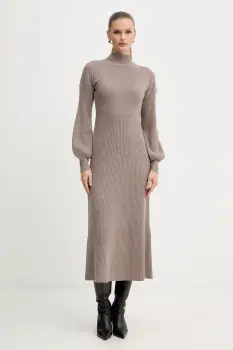 Luisa Spagnoli rochie din lana culoarea maro, maxi, mulata, 100209 imagine