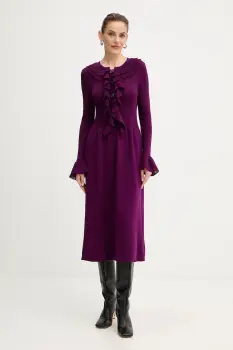 Luisa Spagnoli rochie din lana culoarea violet, midi, evazati, 100175 imagine