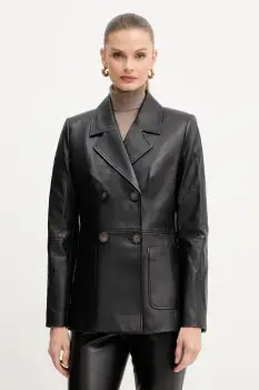 Luisa Spagnoli sacou de piele culoarea negru, cu doua randuri de nasturi, uni, 542242 imagine