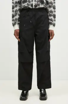 Maharishi pantaloni de bumbac Asym Cargo Track Pants culoarea negru, drept, 5307.BLACK imagine