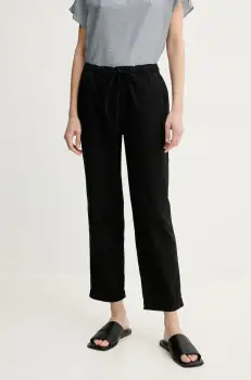 Marc O'Polo pantaloni din amestec de in femei, culoarea negru, drept, medium waist, 503134010073 imagine