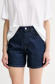 Marc O'Polo pantaloni scurti culoarea bleumarin, uni, high waist, 5000006745 imagine