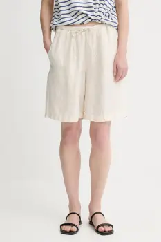 Marc O'Polo pantaloni scurti din in culoarea bej, neted, high waist, 504011215049 imagine