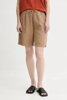 Marc O'Polo pantaloni scurti din in culoarea maro, neted, high waist, 504011215049 imagine