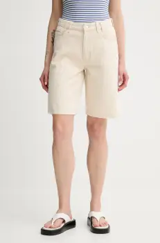 Marc O'Polo pantaloni scurti jeans culoarea bej, uni, high waist, 5000007209 imagine