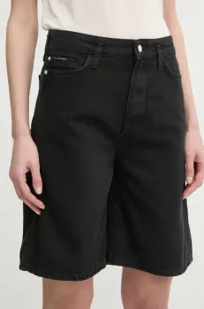 Marc O'Polo pantaloni scurti jeans femei, culoarea negru, neted, high waist, 5000006258 imagine