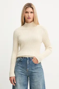 Marc O'Polo pulover de bumbac culoarea bej, cu turtleneck, 509605960173 imagine