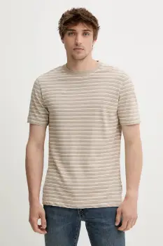 Marc O'Polo tricou din amestec de in culoarea maro, cu imprimeu, 524216751302 imagine