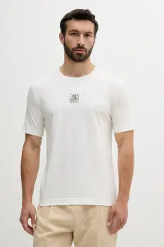 Marc O'Polo tricou din bumbac culoarea bej, cu imprimeu, 524201251298 imagine