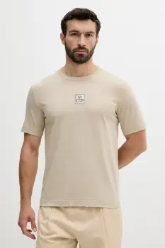 Marc O'Polo tricou din bumbac culoarea bej, cu imprimeu, 524201251298 imagine