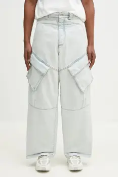 Marcelo Burlon blugi din bumbac Bleach Denim Wide Cargo Light Blue No Co barbati CMYB003S25DEN0014000 imagine