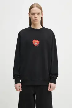 Marcelo Burlon hanorac de bumbac Bunny Heart Regular Crewneck Black Red barbati, culoarea negru, cu imprimeu, CMBA009S25FLE0031025 imagine