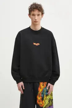 Marcelo Burlon hanorac de bumbac County Flame Boxy Crewneck Black Red barbati, culoarea negru, cu imprimeu, CMBA09CS25FLE0051025 imagine