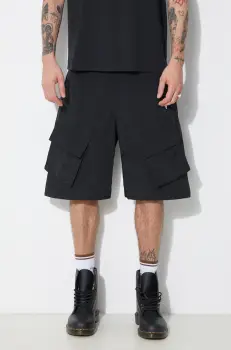 Marcelo Burlon pantaloni scurti Cross Nylon Cargo Shorts barbati, culoarea negru, CMCS001S24FAB0011001 imagine