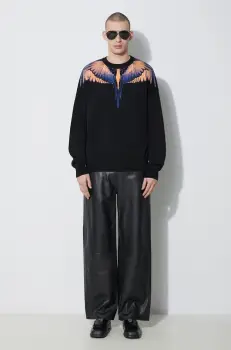 Marcelo Burlon pulover de bumbac Icon Wings Knit Boxy Crew culoarea negru, light, CMHE024S24KNI0011026 imagine