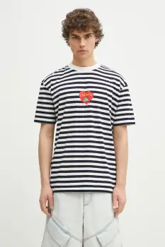 Marcelo Burlon tricou din bumbac Bunny Heart Stripe Basic Tee White Navy barbati, culoarea bleumarin, cu imprimeu, CMAA056S25JER0060146 imagine