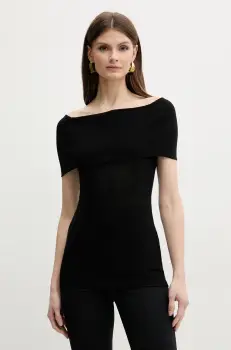 Marella bluza din bumbac TIMORE femei, culoarea negru, uni, 2513941055200 imagine