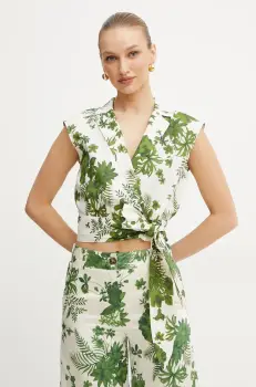 Marella bluza din in Emme by Marella femei, culoarea bej, cu imprimeu, 2515111172200 imagine