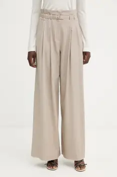 Marella pantaloni cu lana culoarea bej, lat, high waist, 2523136192200 imagine