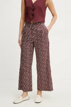 Marella pantaloni de bumbac CRICKET femei, culoarea bordo, lat, high waist, 2513131202200 imagine