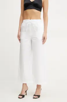 Marella pantaloni de bumbac Emme by Marella femei, culoarea alb, lat, high waist, 2515131082200 imagine