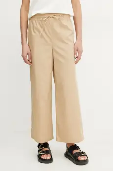 Marella pantaloni de bumbac Emme by Marella femei, culoarea bej, lat, high waist, 2515131082200 imagine