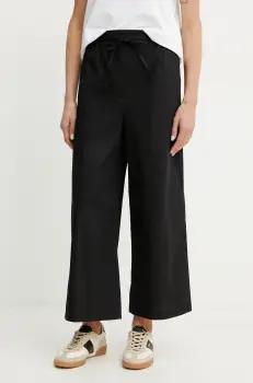 Marella pantaloni de bumbac Emme by Marella femei, culoarea negru, lat, high waist, 2515131082200 imagine