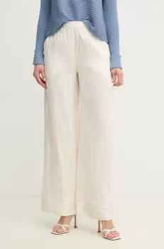 Marella pantaloni din amestec de in COCCIO femei, culoarea bej, lat, high waist, 2513131134200 imagine