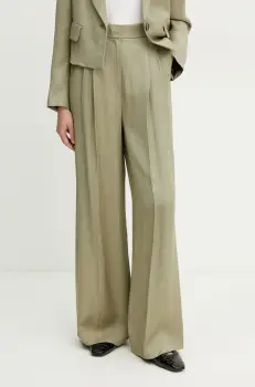 Marella pantaloni din amestec de in Emme by Marella culoarea verde, lat, high waist, 2515131041200 imagine
