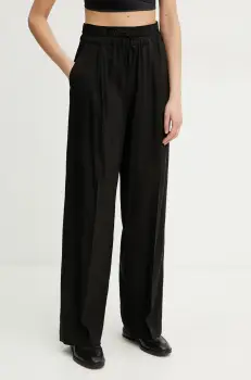 Marella pantaloni din amestec de in FRED femei, culoarea negru, drept, high waist, 2513131085200 imagine