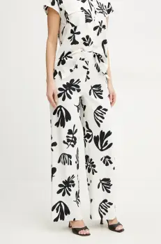 Marella pantaloni din in ANTIOPE femei, culoarea alb, lat, high waist, 2513131222200 imagine