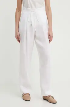 Marella pantaloni din in culoarea bej, drept, high waist, 2413131194200 imagine