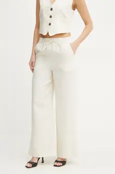 Marella pantaloni din in Emme by Marella femei, culoarea bej, lat, high waist, 2515131072200 imagine