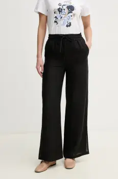 Marella pantaloni din in Emme by Marella femei, culoarea negru, lat, high waist, 2515131072200 imagine