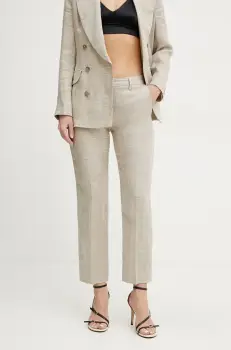 Marella pantaloni din in PERUGIA femei, culoarea bej, fason tigareta, medium waist, 2513131192200 imagine