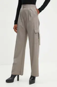 Marella pantaloni femei, culoarea bej, drept, high waist, 2423136024200 imagine