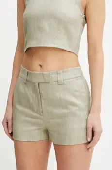 Marella pantaloni scurti din amestec de in CIOCCA femei, culoarea bej, uni, medium waist, 2513141052200 imagine