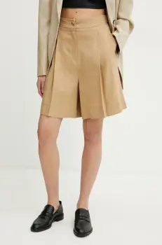 Marella pantaloni scurti din amestec de in SAGITTA femei, culoarea verde, uni, high waist, 2513141015200 imagine