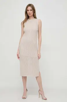 Marella rochie culoarea bej, midi, drept imagine