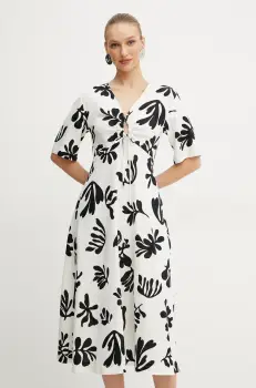 Marella rochie MOLISE culoarea alb, midi, evazati, 2513221112200 imagine