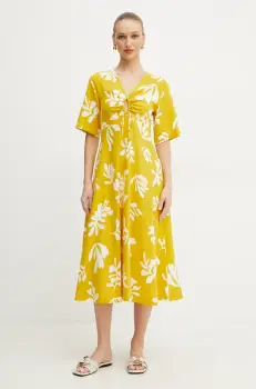 Marella rochie MOLISE culoarea galben, midi, evazati, 2513221112200 imagine