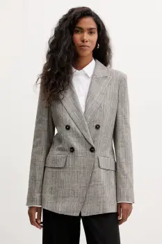 Marella sacou din lana culoarea bej, cu doua randuri de nasturi, cu imprimeu, 2523046081200 imagine