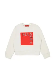 MAX&Co. hanorac de bumbac pentru copii MAXS3F SWEAT-SHIRT culoarea bej, cu imprimeu, MX0037 imagine