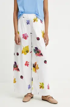 MAX&Co. pantaloni de bumbac femei, culoarea alb, lat, high waist, 2516131094200 imagine