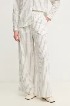 MAX&Co. pantaloni de bumbac femei, culoarea alb, lat, high waist, 2516131094200 imagine